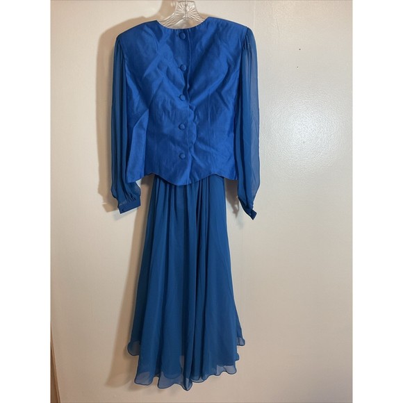 Miss Elliette Women’s 8 Blue Skirt Blazer Combo Vintage Ruffle Evening Swing - Picture 9 of 15
